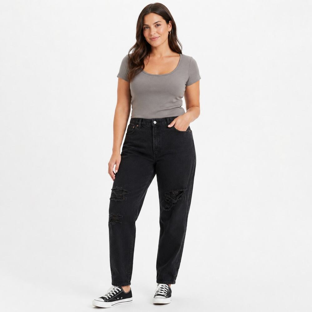 Levi's 550 Vintage 90s Black Relaxed Fit Tapered Leg Distressed Denim Jeans